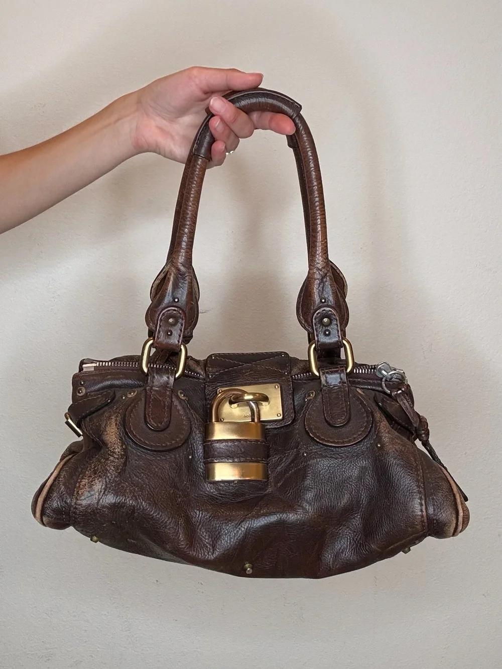 Chloe Brown Leather Paddington Bag with Gold Hardware